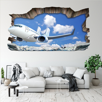 3D PVC zidna naljepnica – avion s temom devet planeta, vodootporna, dekor u dnevnom boravku i dječjoj sobi