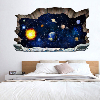 3D PVC τοίχου αυτοκόλλητο – αεροπλάνο με θέμα εννιά πλανήτες, αδιάβροχο, διακόσμηση σαλόνιου και παιδικού δωματίου