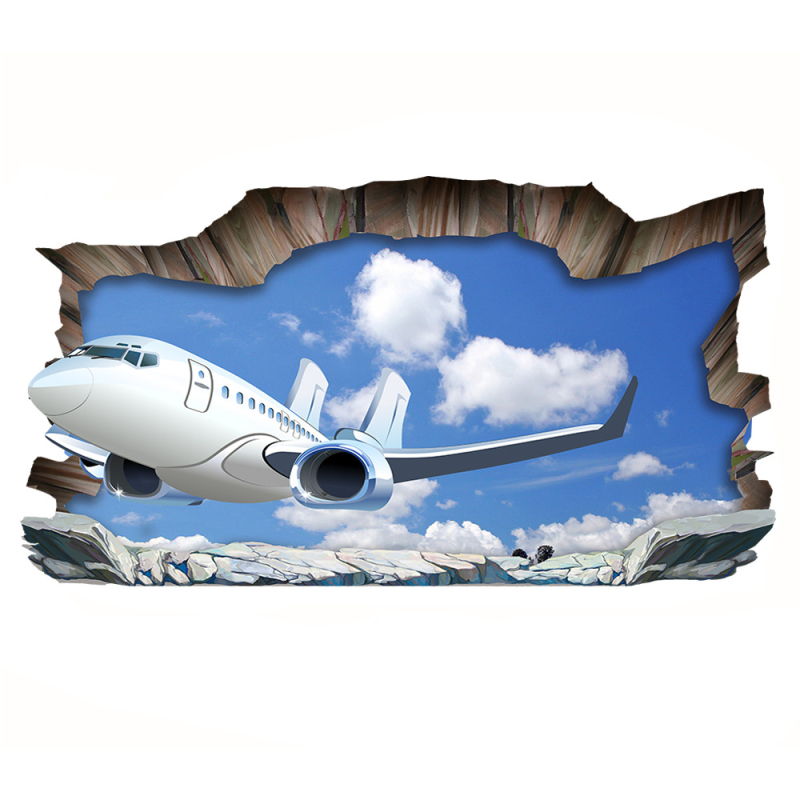 3D PVC zidna naljepnica – avion s temom devet planeta, vodootporna, dekor u dnevnom boravku i dječjoj sobi
