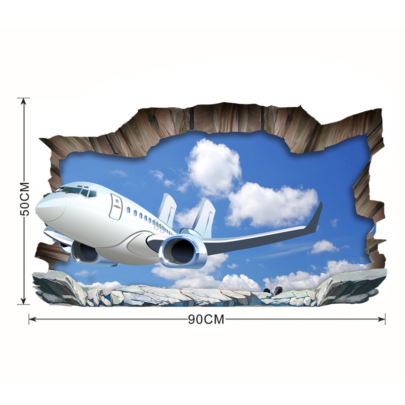 3D PVC zidna naljepnica – avion s temom devet planeta, vodootporna, dekor u dnevnom boravku i dječjoj sobi