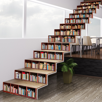 Αυτοκόλλητο τοίχου με μοτίβο 3D ρετρό βιβλιοθήκης, αφαιρούμενο διακοσμητικό για σκάλες, PVC αδιάβροχο, Μοντέλο 3220556