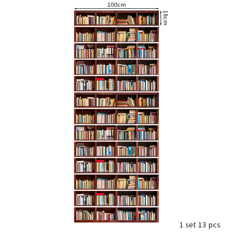 3D retro nástenná samolepka s motívom police na knihy, odnímateľná dekorácia pre schody, PVC vodotesná, Model 3220556