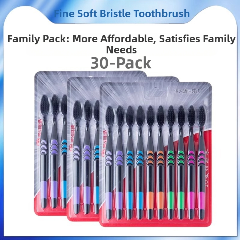 Зъбна четка с бамбуков въглен за възрастни, ултра-фини меки влакна, индивидуално опакована, 30 броя