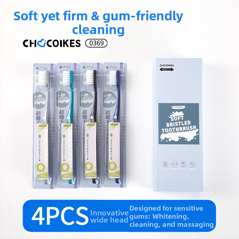 Chocoikes fogkefe, japán széles fejű, puha sörték, egyenként csomagolva, 4 darabos csomagolásban