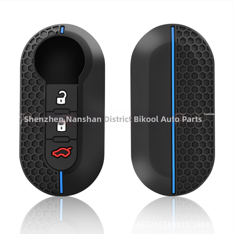 Силиконов кейс за ключ Fiat 500, сгъваем с 3 бутона, прорязан дизайн