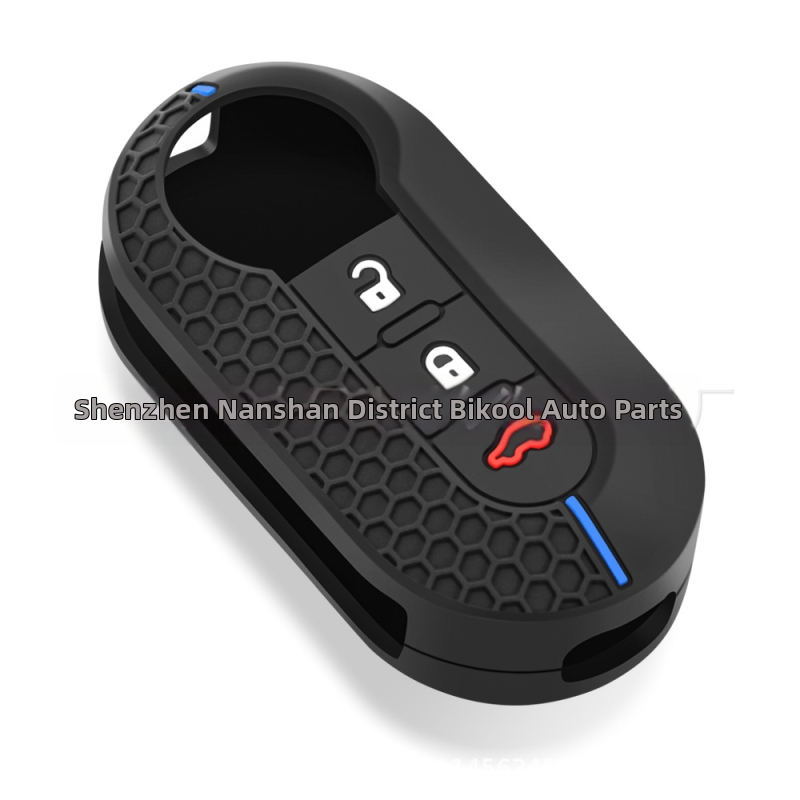 Силиконов кейс за ключ Fiat 500, сгъваем с 3 бутона, прорязан дизайн