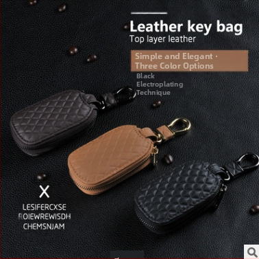 Calway Rhombus Automobilio raktų dėklas – Natūralios odos, Rombo raštas, Užtrauktukas, Širdies formos, Mikropluošto pamušalas