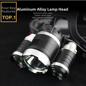 Челна лампа със 3 LED глави, презареждаща се, 10W, 2400 mAh, обхват 200–500 m за открити дейности
