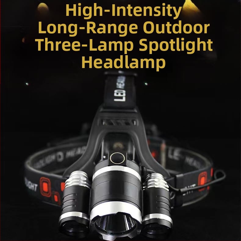 Челна лампа със 3 LED глави, презареждаща се, 10W, 2400 mAh, обхват 200–500 m за открити дейности