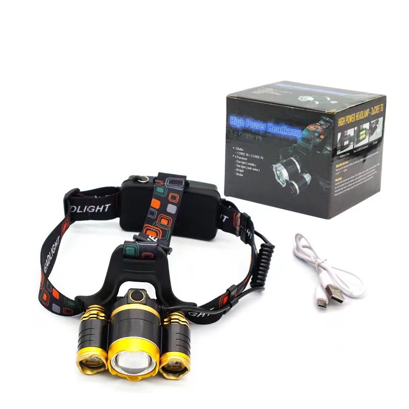 Челна лампа със 3 LED глави, презареждаща се, 10W, 2400 mAh, обхват 200–500 m за открити дейности