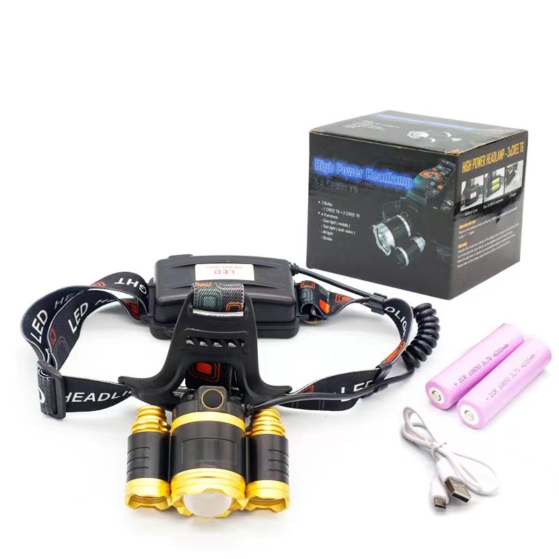 Челна лампа със 3 LED глави, презареждаща се, 10W, 2400 mAh, обхват 200–500 m за открити дейности