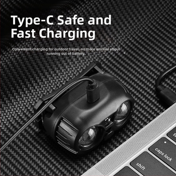 USB зареждаща челна лампа с XPG LED, преносима, лъч 100–200 m, вградена 400 mAh 14500 литиева батерия, ръчно захранване