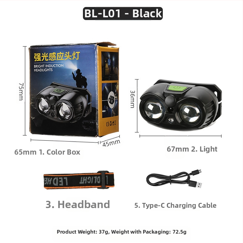 USB зареждаща челна лампа с XPG LED, преносима, лъч 100–200 m, вградена 400 mAh 14500 литиева батерия, ръчно захранване