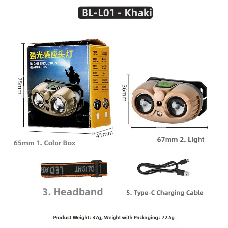 USB зареждаща челна лампа с XPG LED, преносима, лъч 100–200 m, вградена 400 mAh 14500 литиева батерия, ръчно захранване