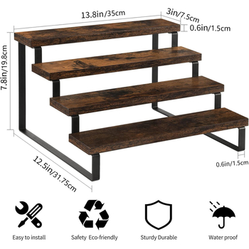 Ξύλινο ράφι προβολής για τον πάγκο της κουζίνας, τεσσάρων επιπέδων ράφι για μπαχαρικά και αποθήκευση, μοντέρνο στυλ απλότητας