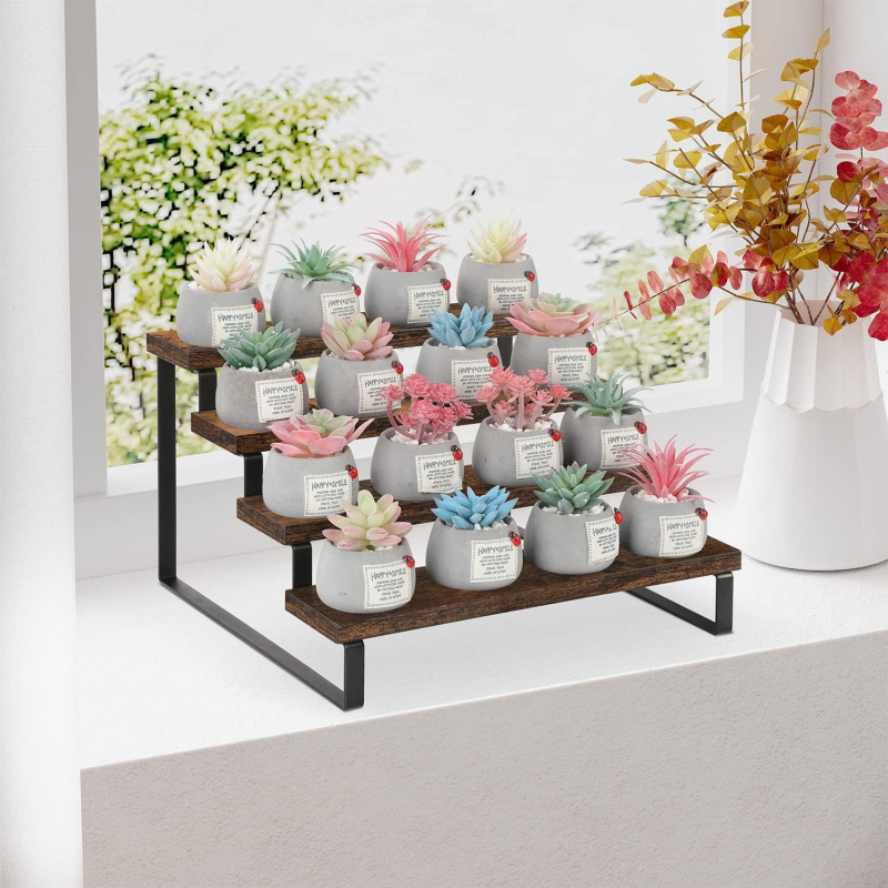 Ξύλινο ράφι προβολής για τον πάγκο της κουζίνας, τεσσάρων επιπέδων ράφι για μπαχαρικά και αποθήκευση, μοντέρνο στυλ απλότητας