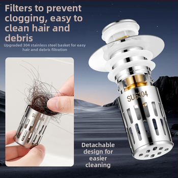 US standardni odvodni čep za umivaonik s bakrenim jezgrom, filtr od nehrđajućeg čelika 304, ABS premaz bakrom — Model E1