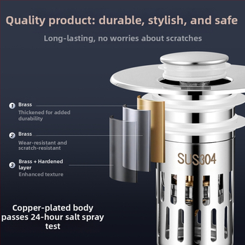 US standardni odvodni čep za umivaonik s bakrenim jezgrom, filtr od nehrđajućeg čelika 304, ABS premaz bakrom — Model E1