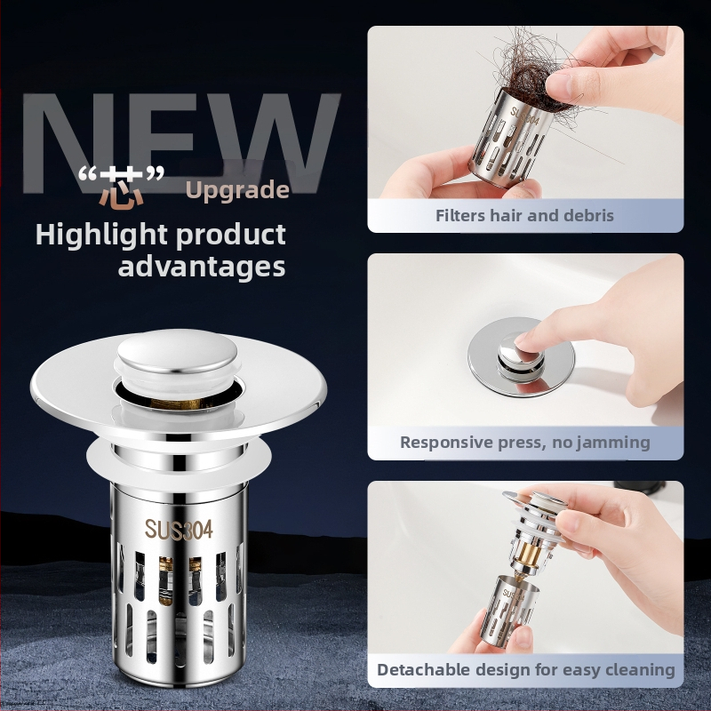 US standardni odvodni čep za umivaonik s bakrenim jezgrom, filtr od nehrđajućeg čelika 304, ABS premaz bakrom — Model E1