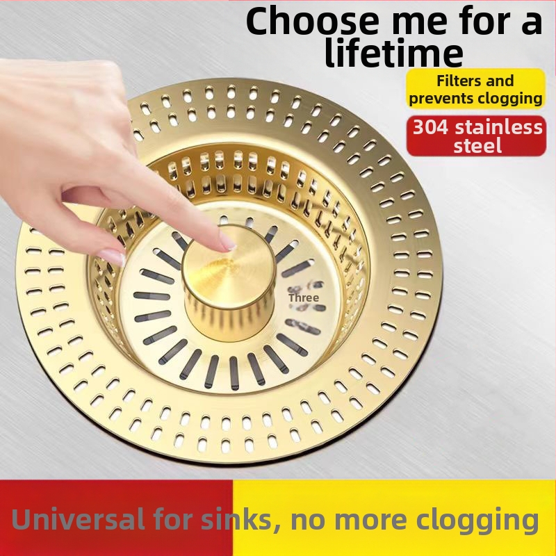 Φίλτρο νεροχύτη από ανοξείδωτο χάλυβα 304 με pop-up bounce core - μοντέλο Golden strainer sink bounce core, μάρκα An Yu, τύπος bounce, μορφή launching, στυλ Modern simplicity