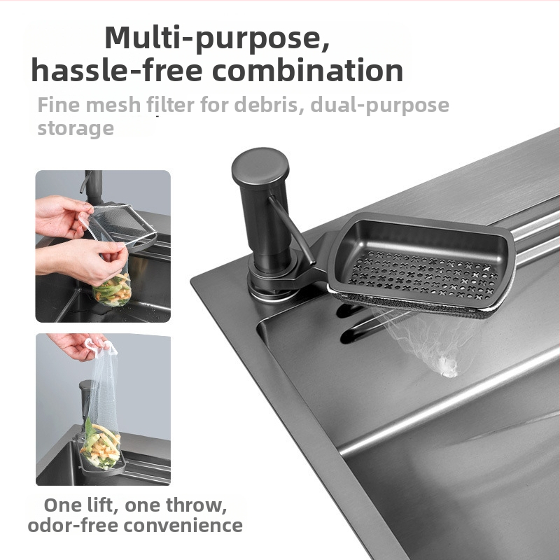 Dávkovač mydla s predĺženým potrubím pre kuchynskú drezu (Veľká kapacita, ručné stlačenie, ABS, moderný minimalistický štýl, Hongfeng)