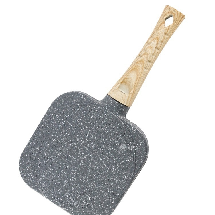 Aliuminio keturių skylių omletės keptuvė su Maifan akmens nelipniu danga, modelis XL-010, svoris 0,5 kg