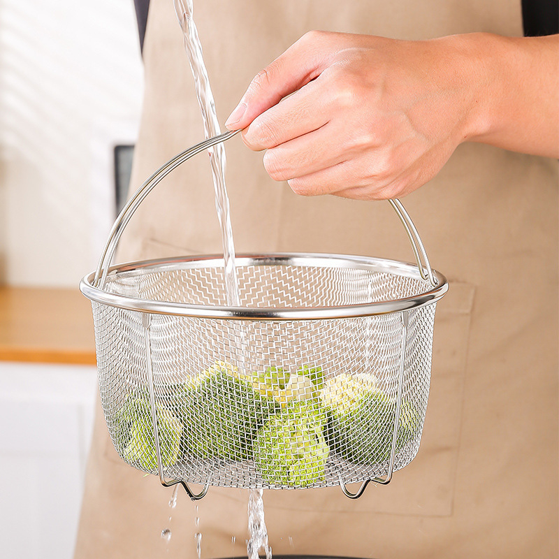 Saliekams nerūsējošā tērauda tvaika grozs 201, piemērots rīsu vārīšanai un spiedienkatlam — daudzfunkcionāls ar sietveida eļļas filtrs