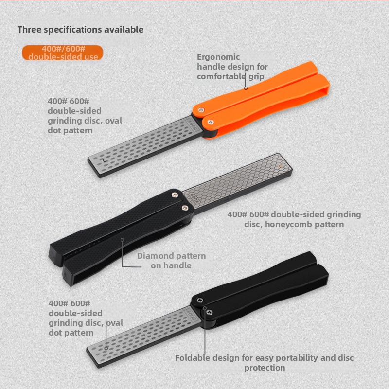 DMD шлифовач за ножове с форма на вентилатор, двустранен, сгъваем, преносим за открито, емери абразив, 400/600 зърна