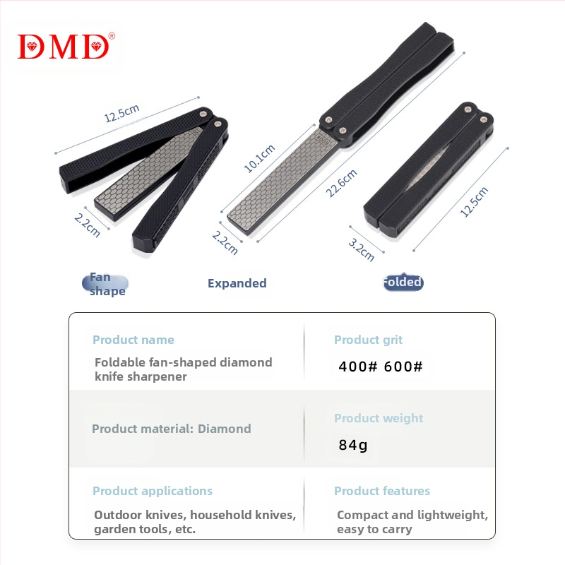 DMD шлифовач за ножове с форма на вентилатор, двустранен, сгъваем, преносим за открито, емери абразив, 400/600 зърна