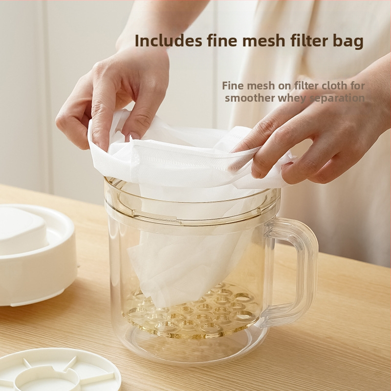 Ръчен кръгъл филтър за кисело мляко и отделител на суроватка – домакинство, изключително голям капацитет, без електричество, 3 торбички от нетъкана материя, материали: PP/PS/ABS и пружина от неръждаема стомана 201
