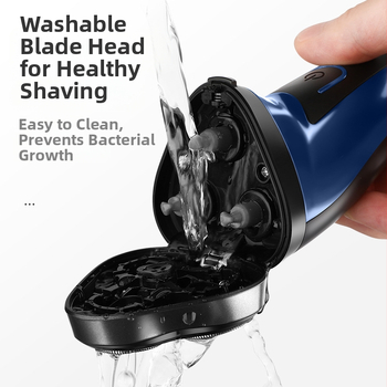 Ηλεκτρική ξυριστική μηχανή με πλωτή κεφαλή τριών λεπίδων; πλένεται; ενσωματωμένη μπαταρία 500–800 mAh; μοτέρ 3W; αυτονομία έως 60 λεπτά.