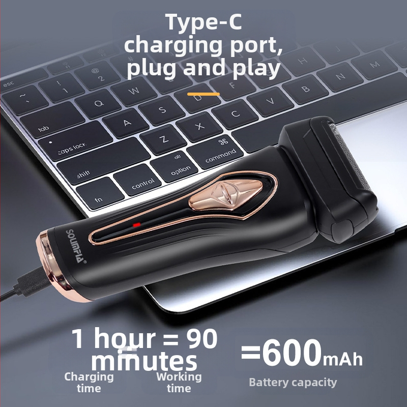  Elektriskais skuveklis ar kustīgu divu asmeņu galvu; pilnīgi mazgājams; LED displejs; USB uzlāde; 1 stunda darbības laiks.