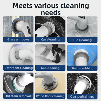 Ηλεκτρική βούρτσα καθαρισμού με 9 κεφαλές, τηλεσκοπική, ασύρματη φόρτιση, για κουζίνα και μπάνιο