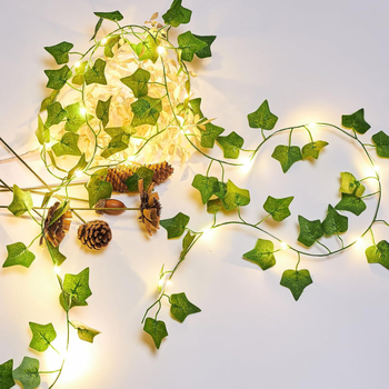 LED niz s bakrenim žicom i oblicima lista za unutarnju i vanjsku dekoraciju, 20 LED, topla bijela 2800K, IP65, napajanje baterijama