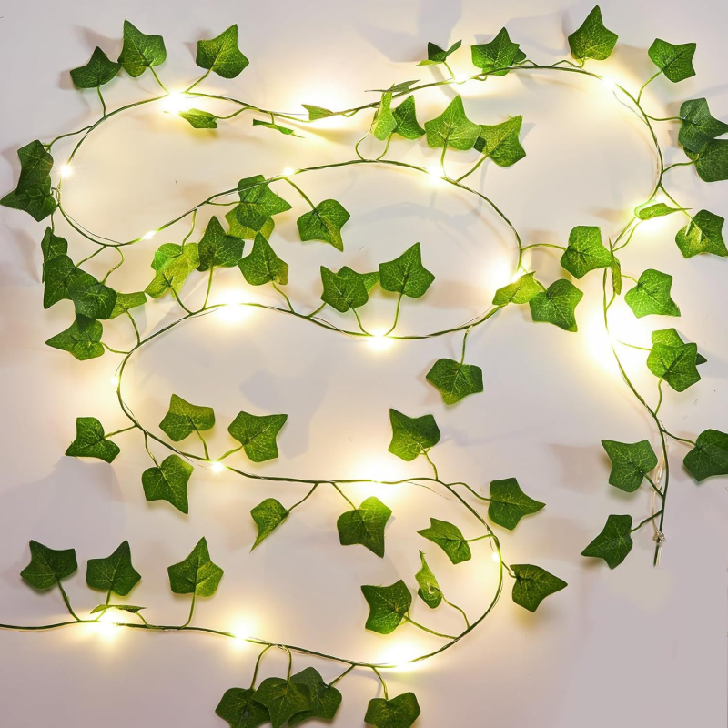 LED niz s bakrenim žicom i oblicima lista za unutarnju i vanjsku dekoraciju, 20 LED, topla bijela 2800K, IP65, napajanje baterijama