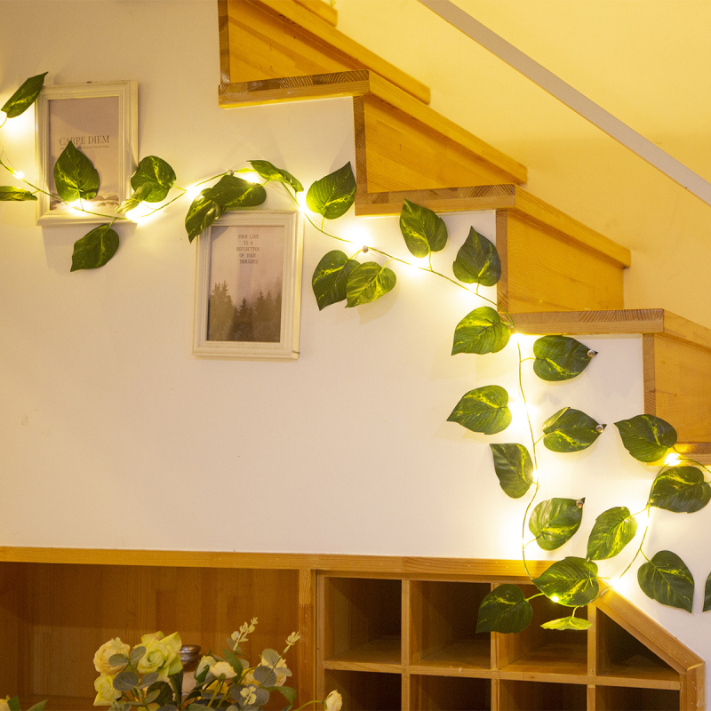 LED niz s bakrenim žicom i oblicima lista za unutarnju i vanjsku dekoraciju, 20 LED, topla bijela 2800K, IP65, napajanje baterijama