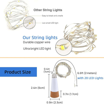 LED φώτα από φελλούς κρασιού σε σειρά - τροφοδοσία USB, μοντέλο USB-WBL001, πλαστική βάση λαμπτήρα, ≤36V, DIY, νυχτερινό φως, φωτισμός περιβάλλοντος