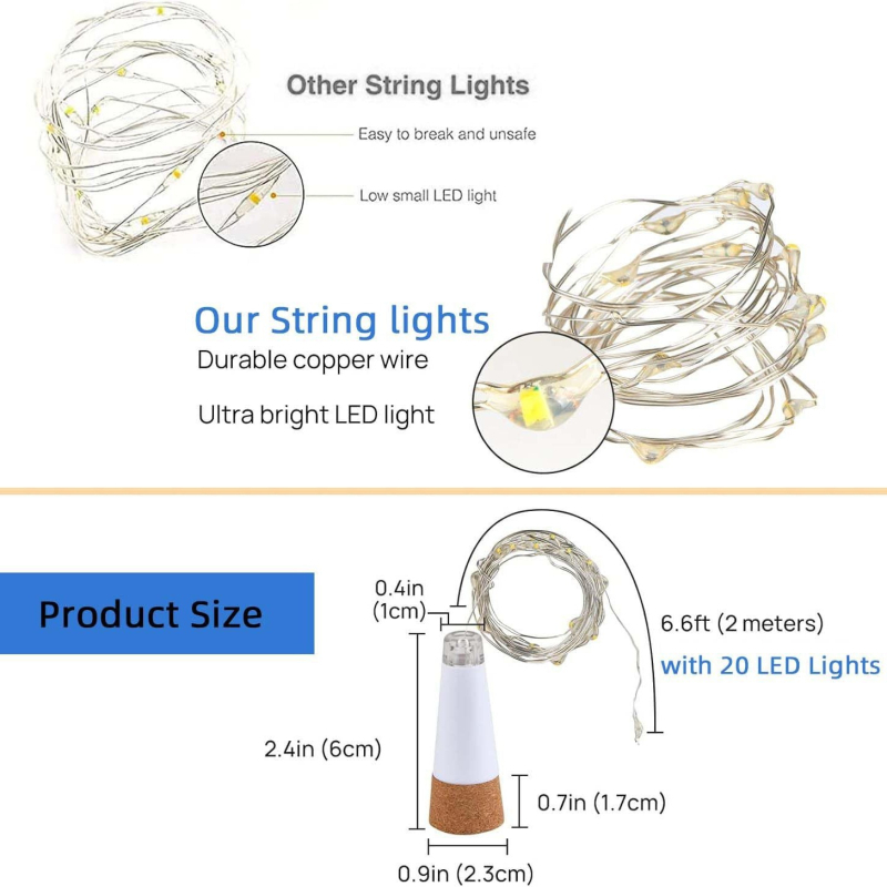 LED φώτα από φελλούς κρασιού σε σειρά - τροφοδοσία USB, μοντέλο USB-WBL001, πλαστική βάση λαμπτήρα, ≤36V, DIY, νυχτερινό φως, φωτισμός περιβάλλοντος