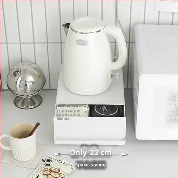 Επιτραπέζιο ράφι αποθήκευσης με συρτάρι για καφετιέρα και βραστήρα, χάλυβας άνθρακα, 2 επίπεδα, πολλαπλή χρήση, μοντέρνο μινιμαλιστικό σχέδιο