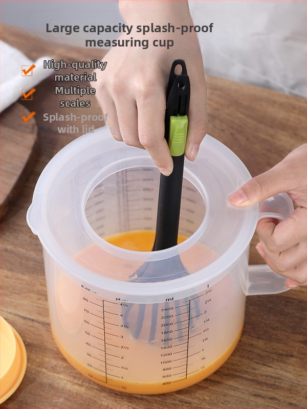 Голям капацитет антипръскваща мерителна чаша с капак и маркировки за измерване