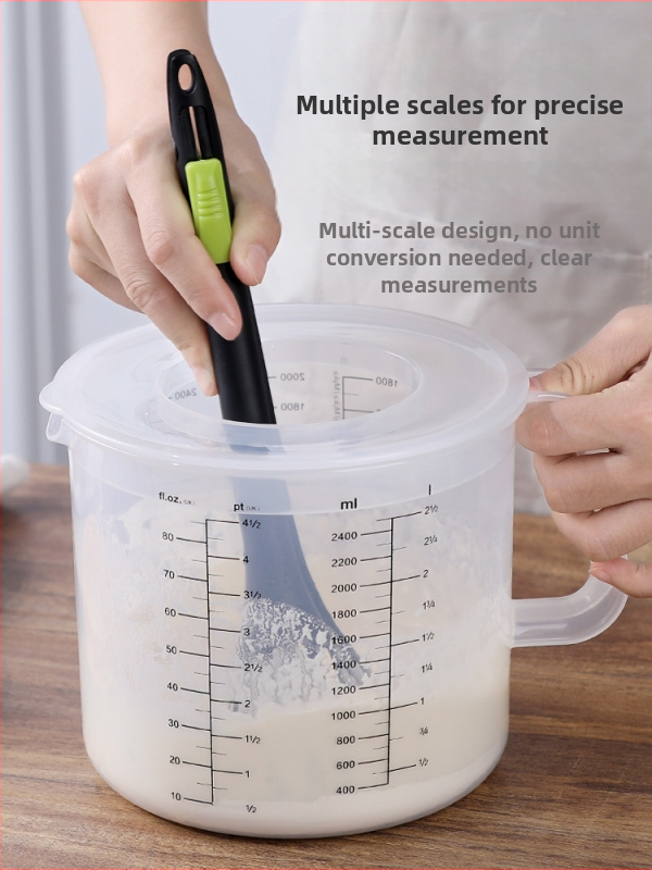 Голям капацитет антипръскваща мерителна чаша с капак и маркировки за измерване