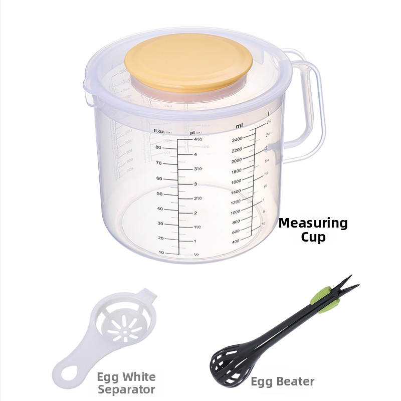 Didelis talpos matavimo puodelis su dangteliu, neleidžiantis purslinti, su matavimo žymėmis