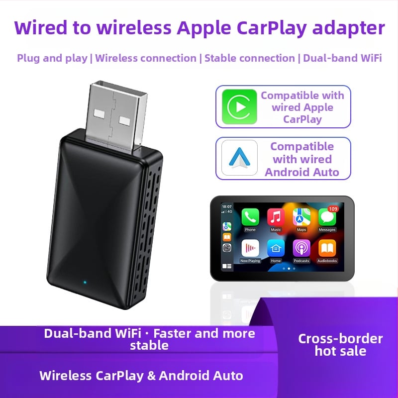 Belaidės CarPlay adapteris su belaidžiu Android Auto navigacijai automobiliuose (Svoris: 70 g; Medžiaga: Plastikas; Modelio numeris: AB019; Prekės ženklas: Thunder code; Suderinamas su 98% automobilių modelių)