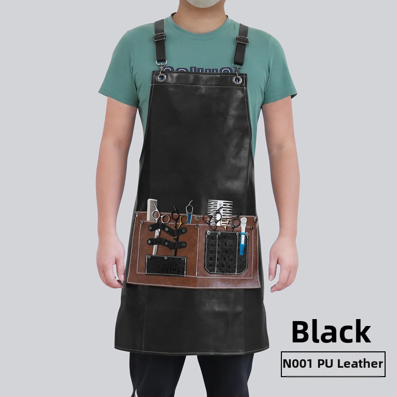 Uniszex ujj nélküli PU bőr kötény, vízálló, levehető nagy zsebbel