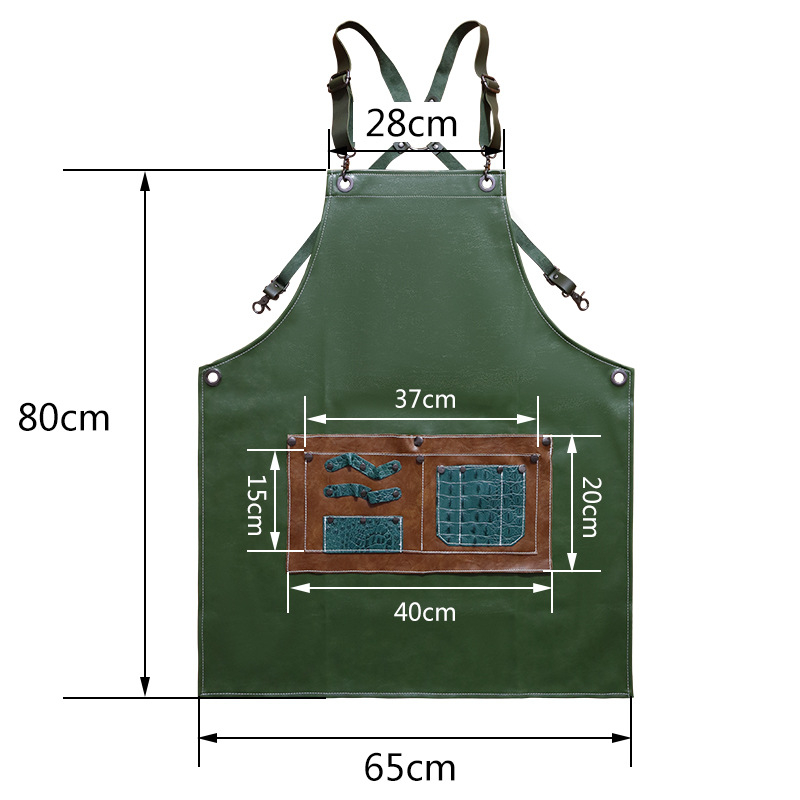 Uniszex ujj nélküli PU bőr kötény, vízálló, levehető nagy zsebbel