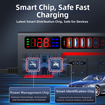 Wusheng автомобилен инвертор 12V/24V към 220V, универсален за автомобили и камиони