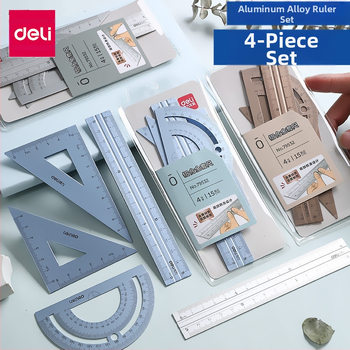 Deli 79532 metalni set ravnala s kutomjerom, za učenike, od aluminijske legure