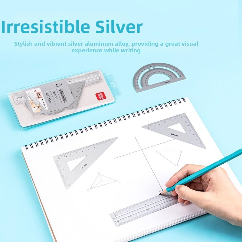 Deli 79532 метален комплект линеали и транспортир за ученици, от алуминиева сплав