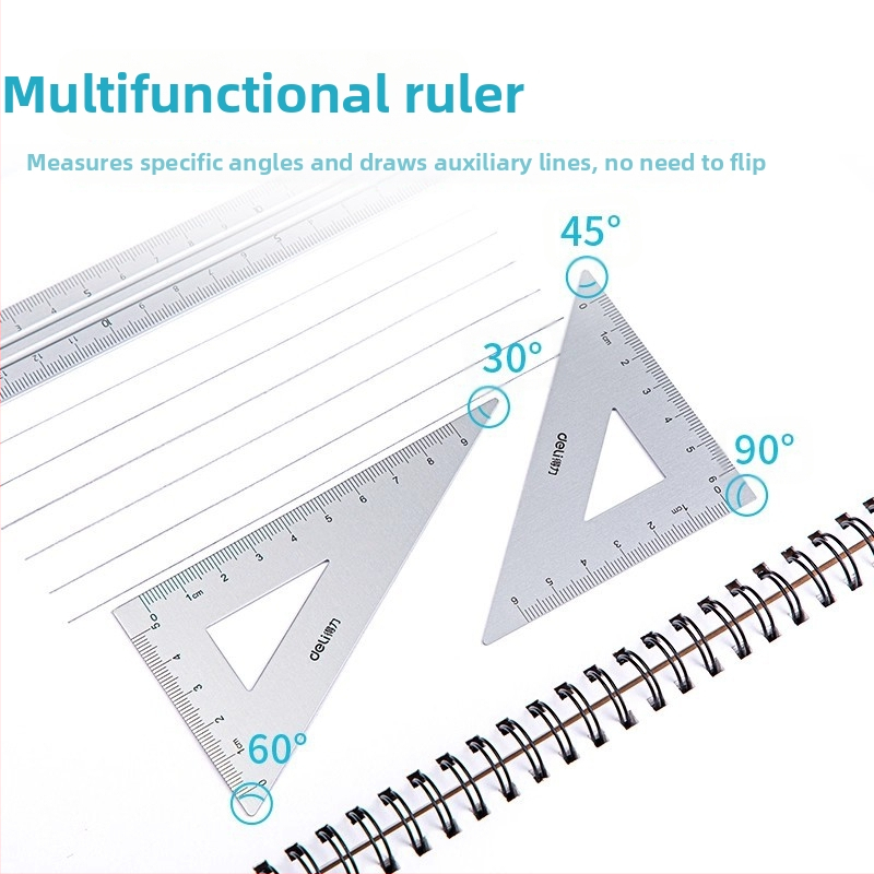 Deli 79532 метален комплект линеали и транспортир за ученици, от алуминиева сплав