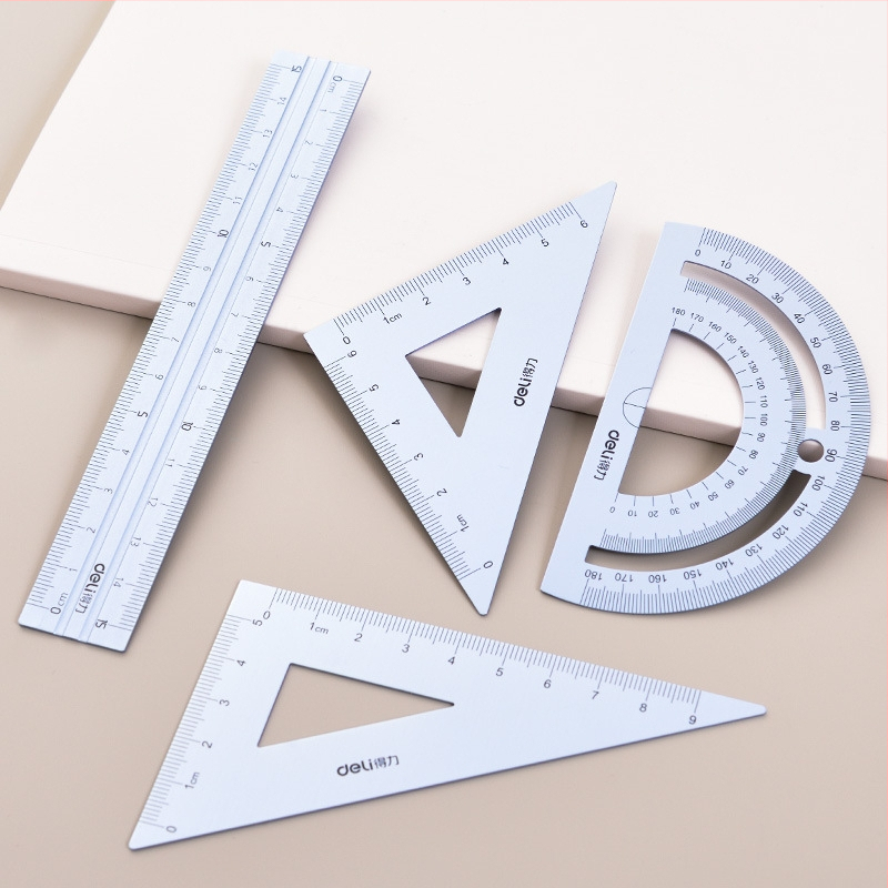 Deli 79532 metalni set ravnala s kutomjerom, za učenike, od aluminijske legure